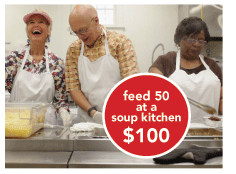 <feed 50 at a soup kitchen $100>